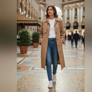 YSL Yves Saint Laurent lightweight Light Brown trench coat with belt